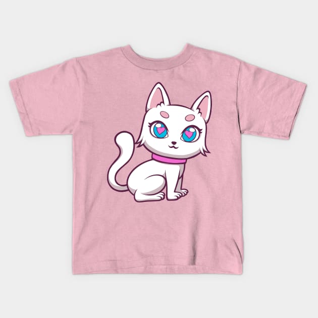 cute white cat female Kids T-Shirt by yudabento